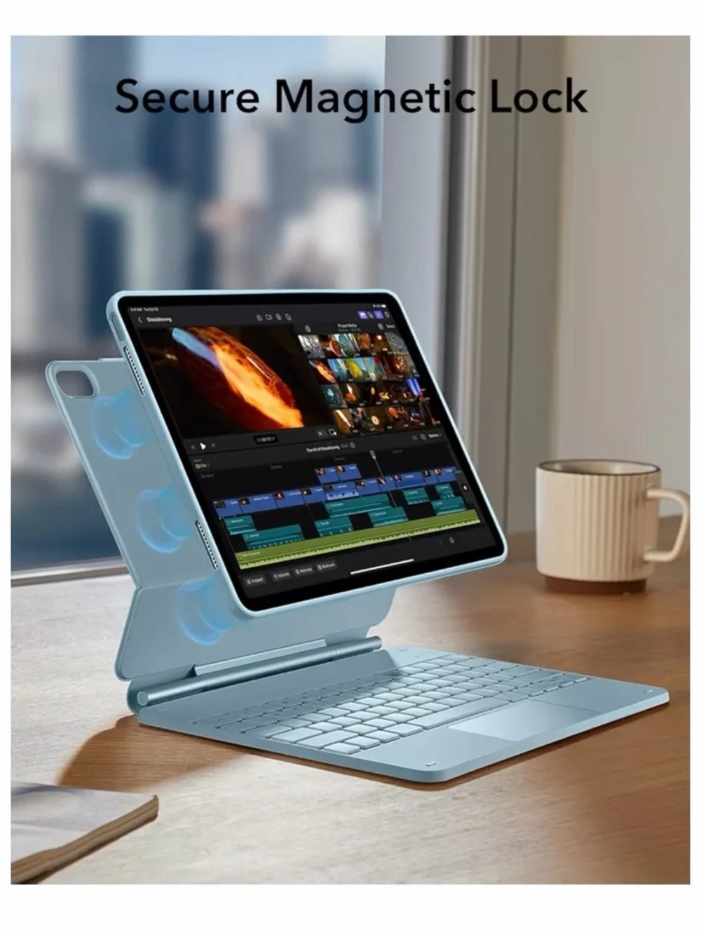 ESR Light Blue Bluetooth Keyboard with Detachable Case & Screen Protector